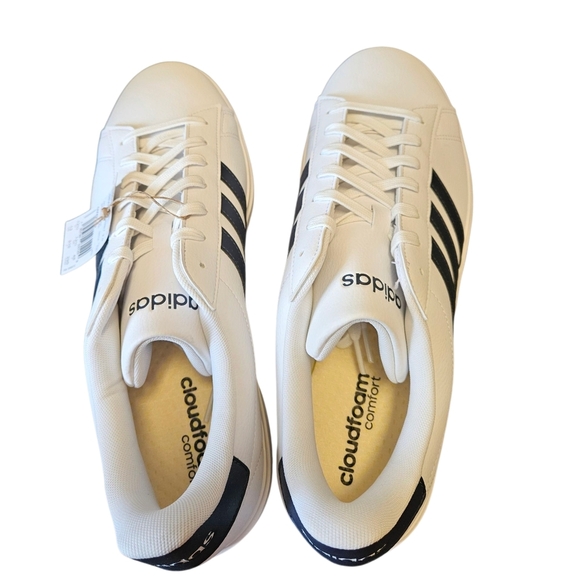 Adidas Grand Court 2.0 Black And White 3 Stripes Mens Sneakers NEW - Picture 4 of 7